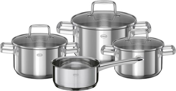 Grytesett med glasslokk Moments 7 deler Stål