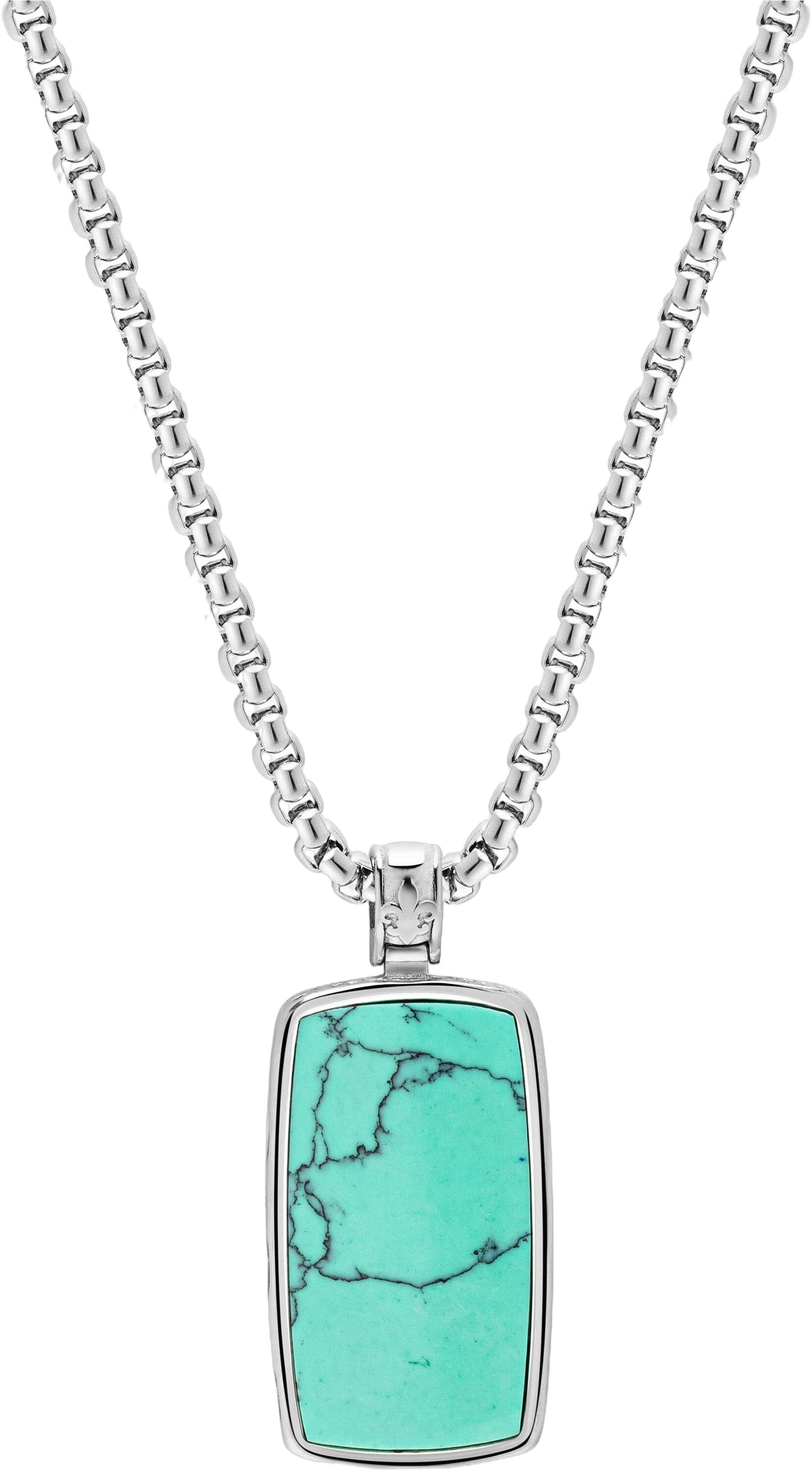 Turquoise Dog Tag Necklace in Silver
