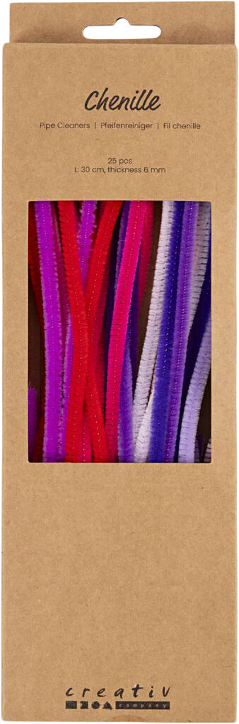 Chenille, L: 30 cm, tykkelse 6 mm, lilla/pink harmoni, 25stk