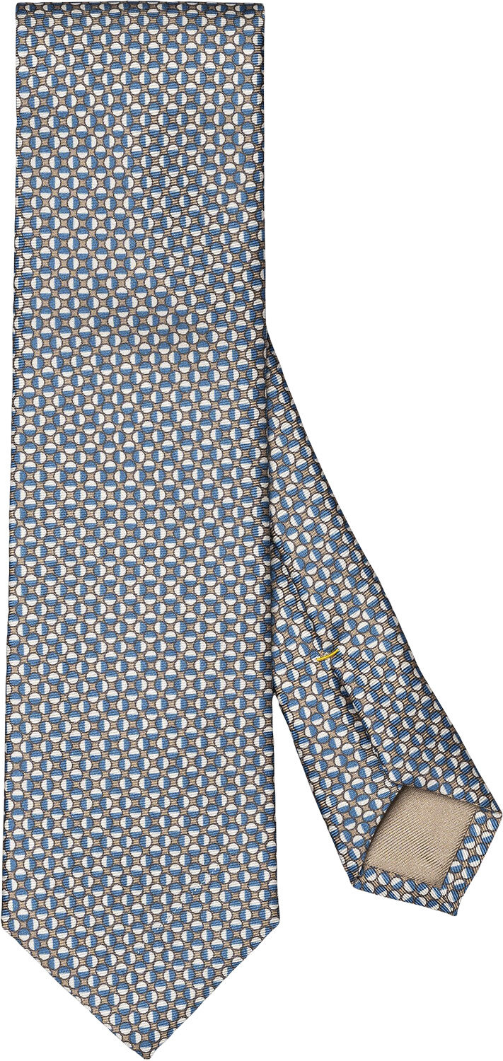 Beige Geometric Print Silk Tie