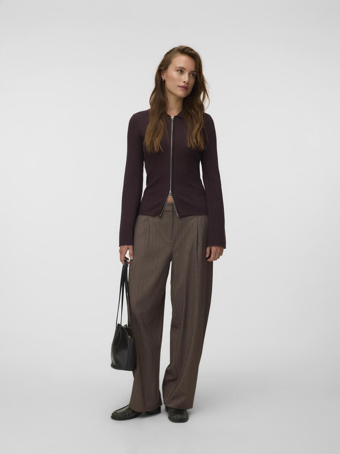 Awhanna Ls Zip Rib Knit Cardigan