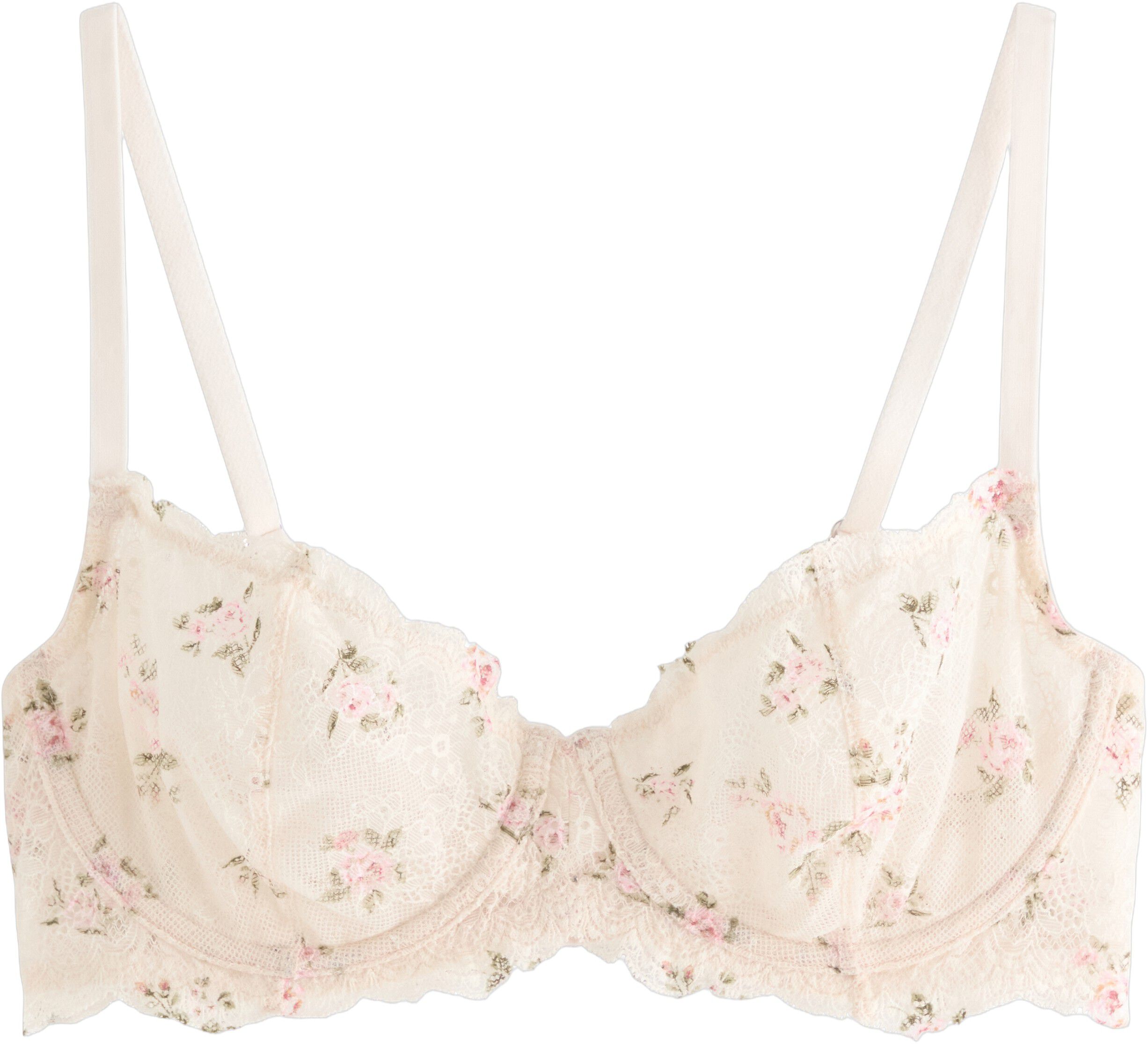 Unpadded wire bra in sheer lace and