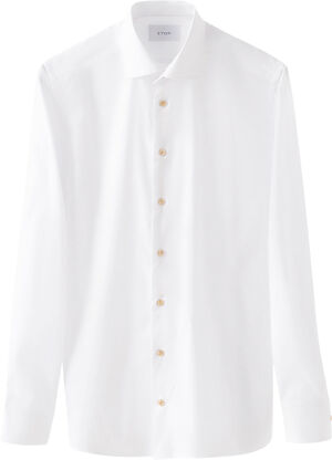 Slim Fit White Solid Signature Twill Beige Effect Shirt