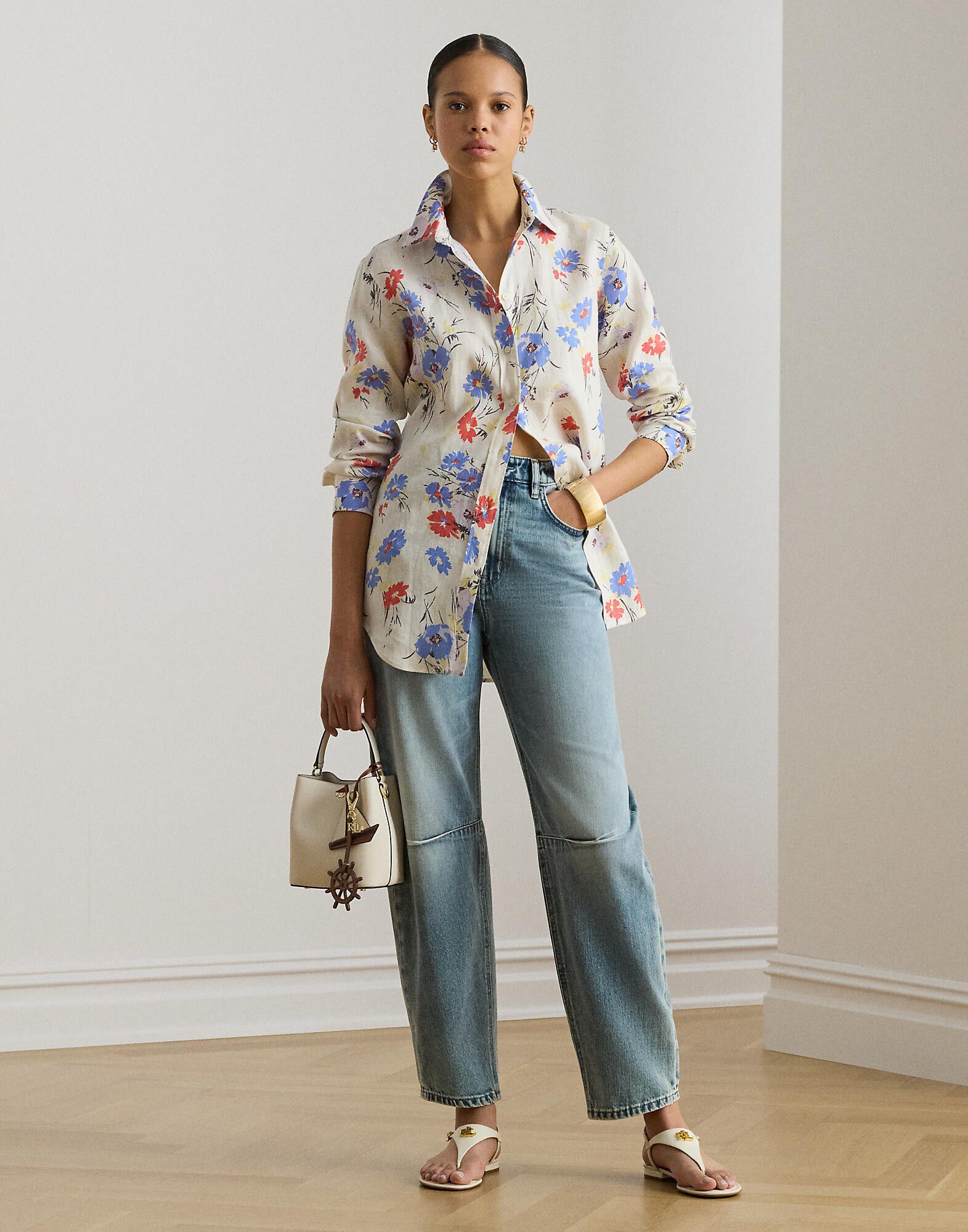 Relaxed Fit Floral Linen Shirt