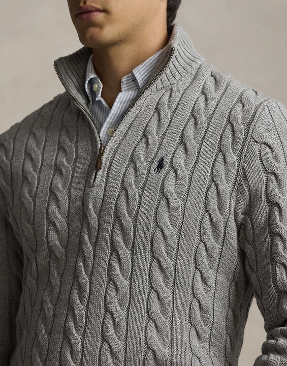 Cable-Knit Cotton Quarter-Zip Sweater