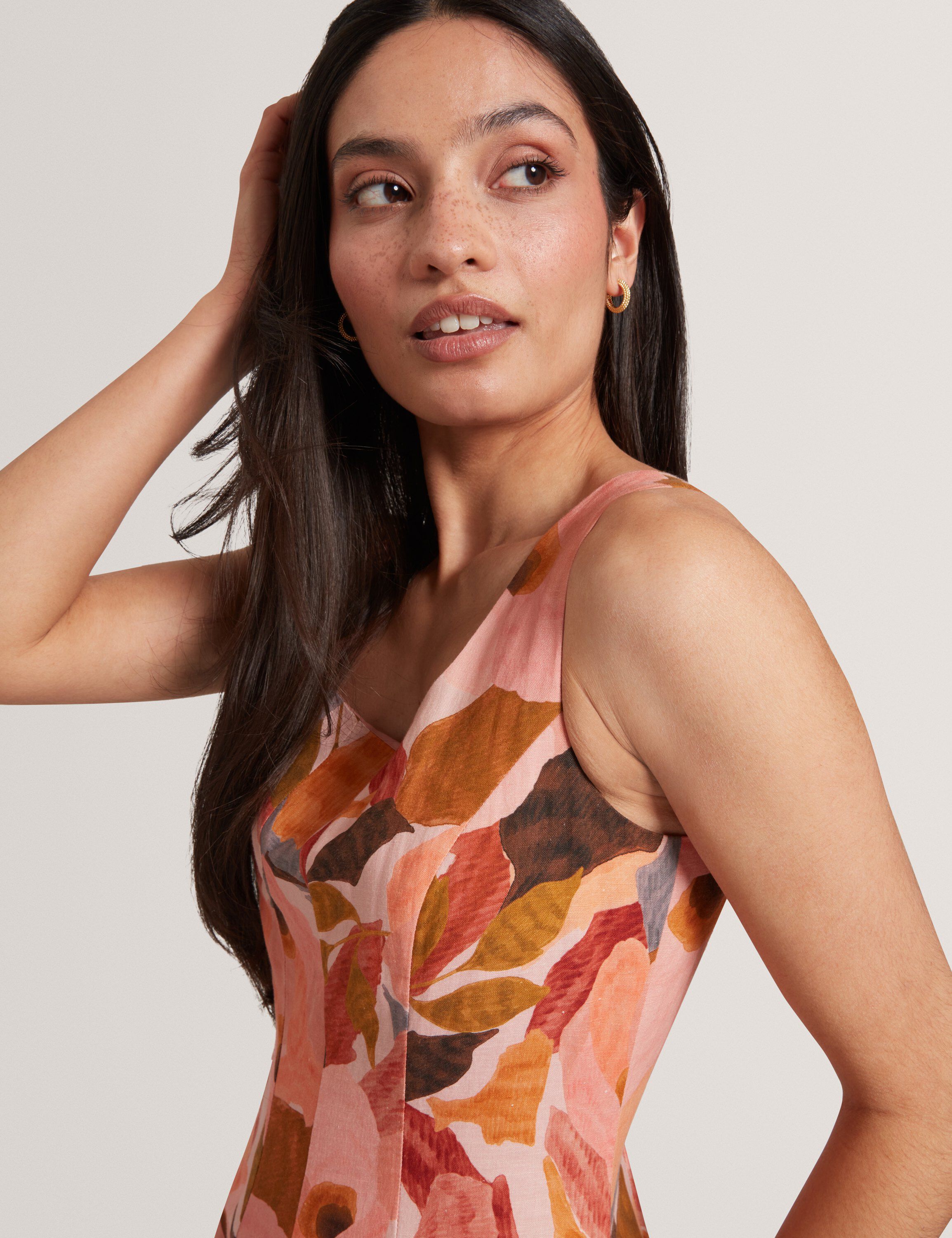 SHIVANA Printed Linen Blend Midi Dr