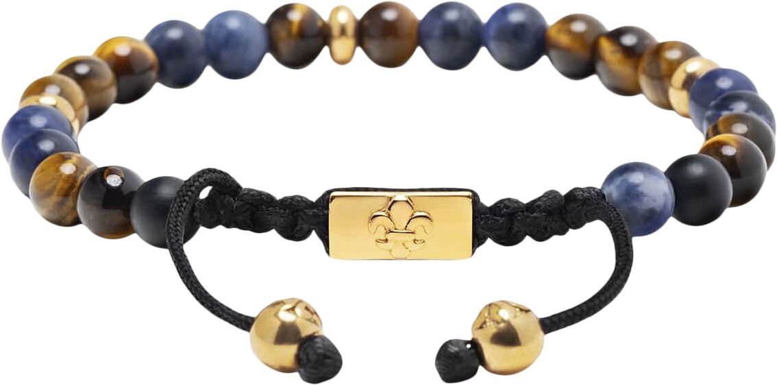 Men's Beaded Bracelet with Dumortierite, Brown Tiger Eye and