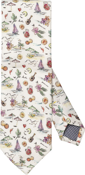 Multi Motif Print Silk Tie