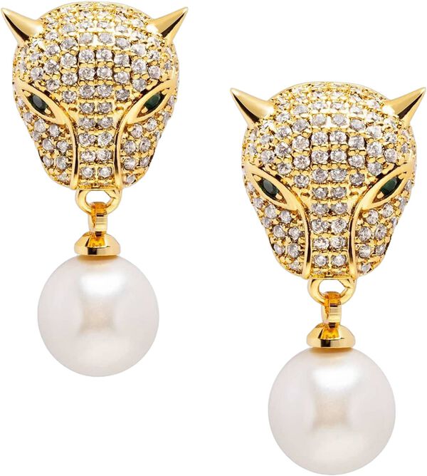 Women's Panther Earring with Pearl Drop