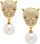 Women's Panther Earring with Pearl Drop