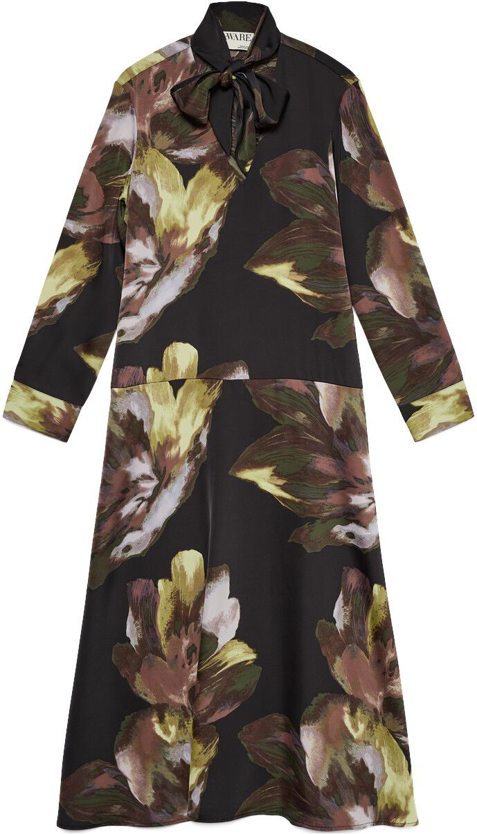 AWUDIZZY LS TIE NECK LONG DRESS