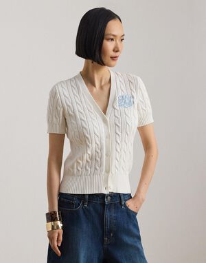 Cable-Knit Cotton Short-Sleeve Cardigan