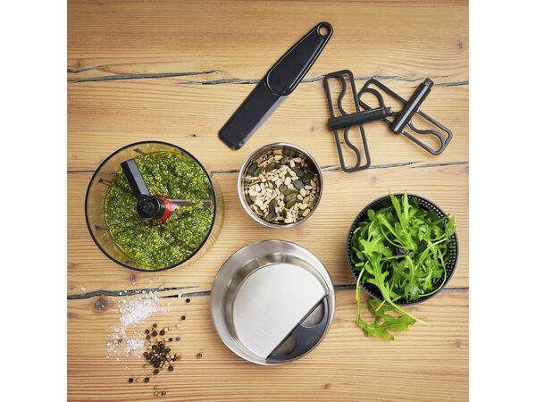 Minihakker med lokk 0,6 liter 13 x 12 cm Klar/Stål/Svart