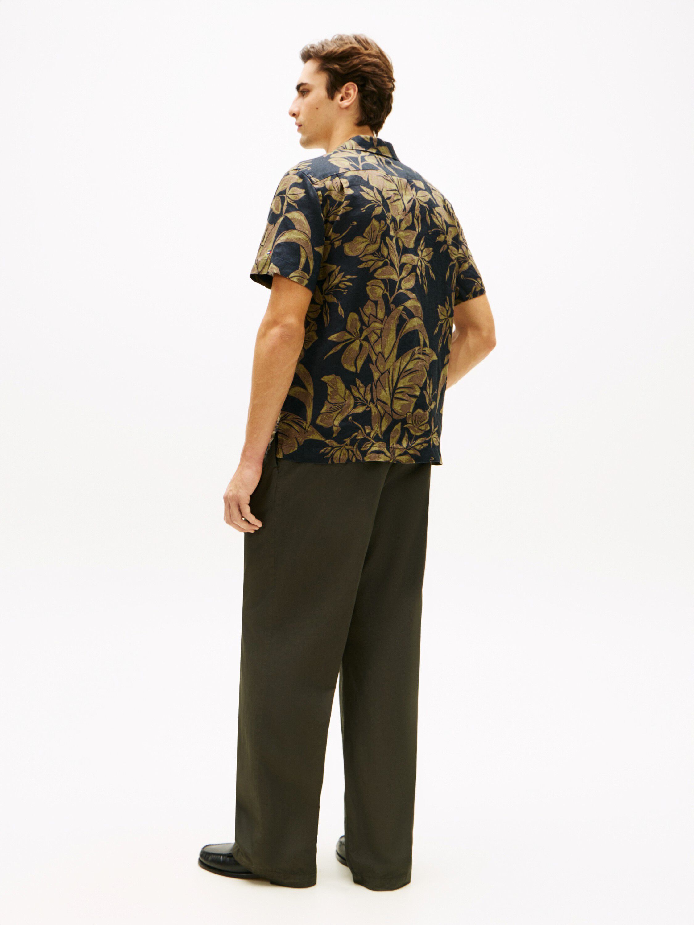 Regular Fit Floral Print Linen Short Sleeve Shirt