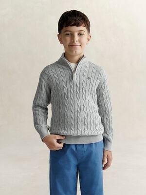 Shield Cotton Cable Half Zip Sweater