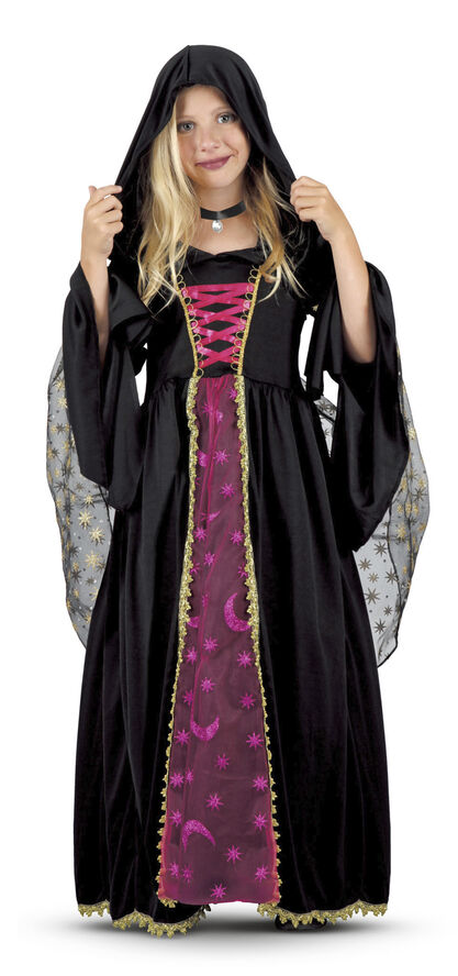 Deluxe heks Flott kjole med hette, kappe og halskjede