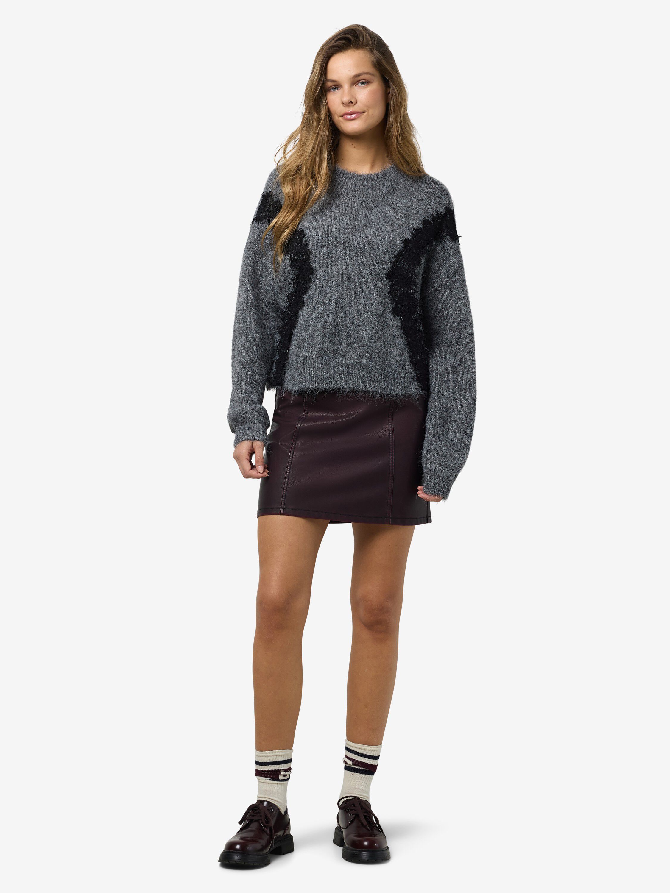 Nmsutton L/S O-Neck Lace Knit Fwd