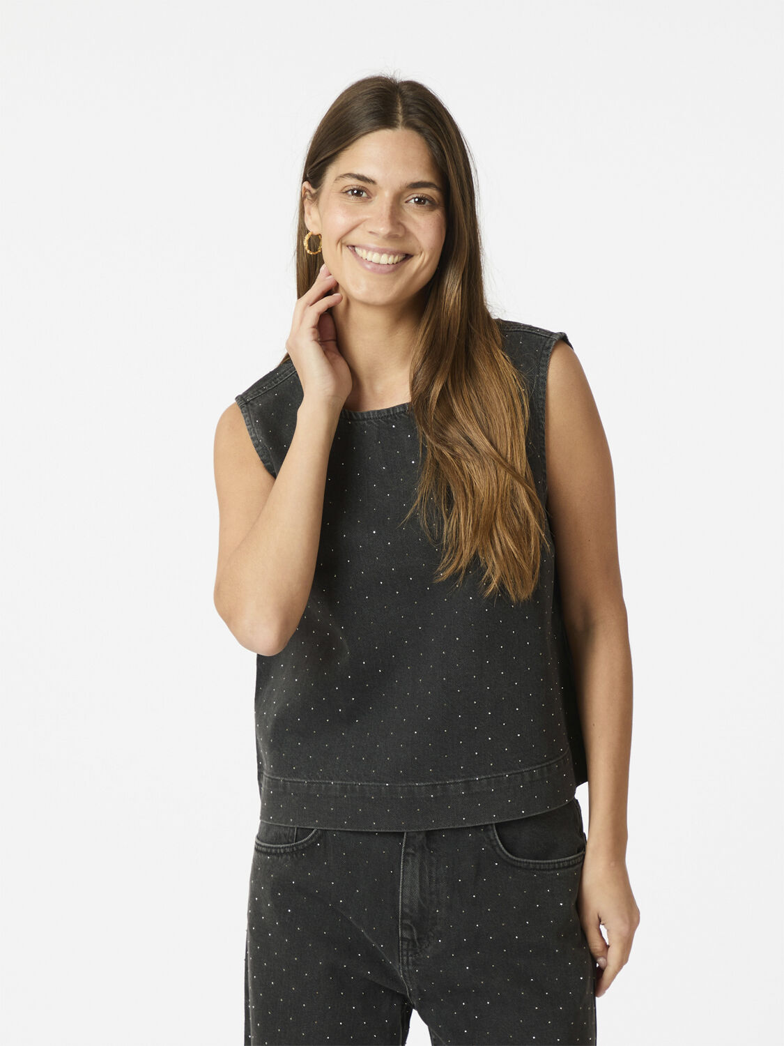 Rissa Bedazzled Denim Top