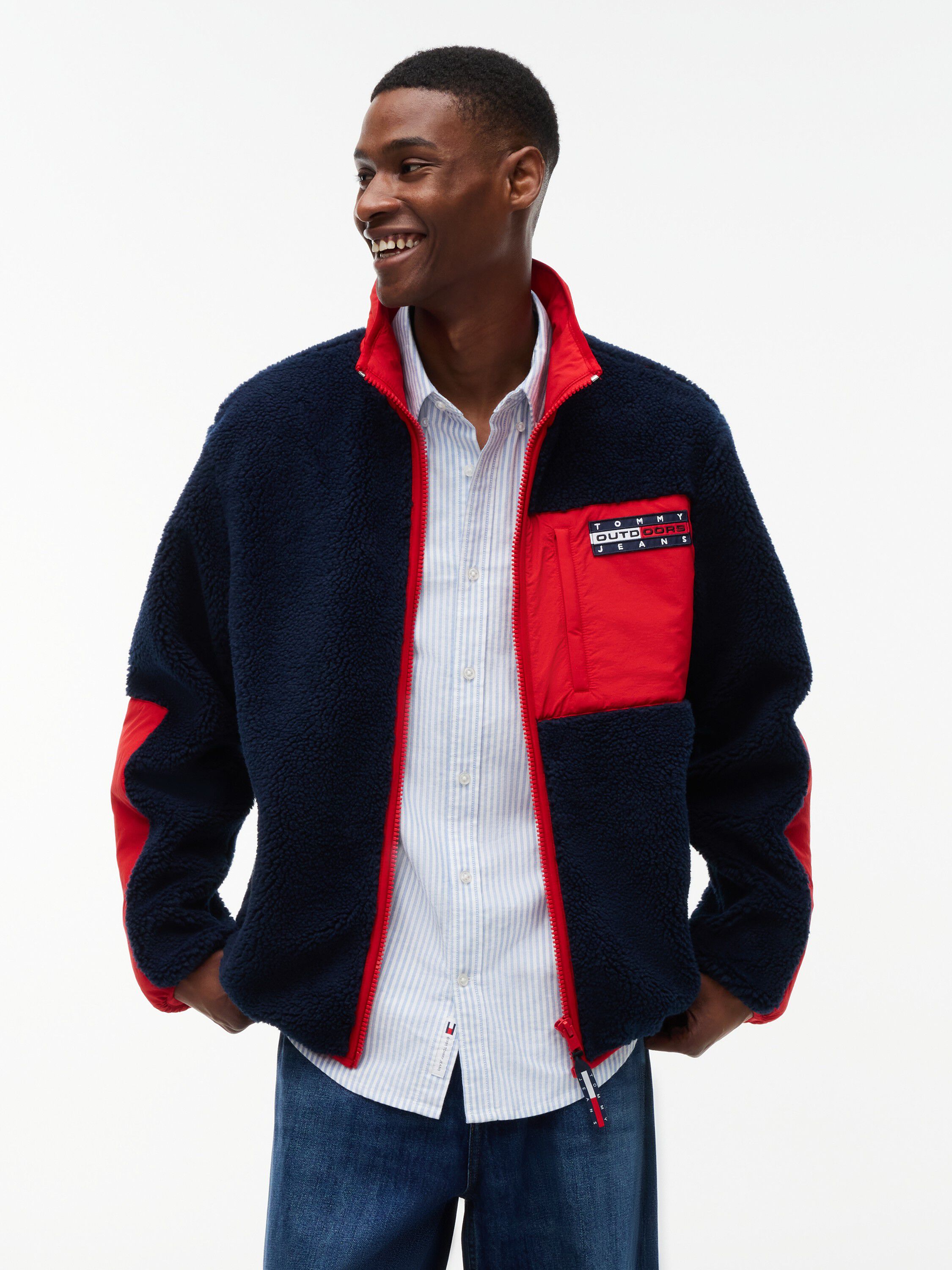 Colour-Blocked Teddy Zip-Thru Jacket