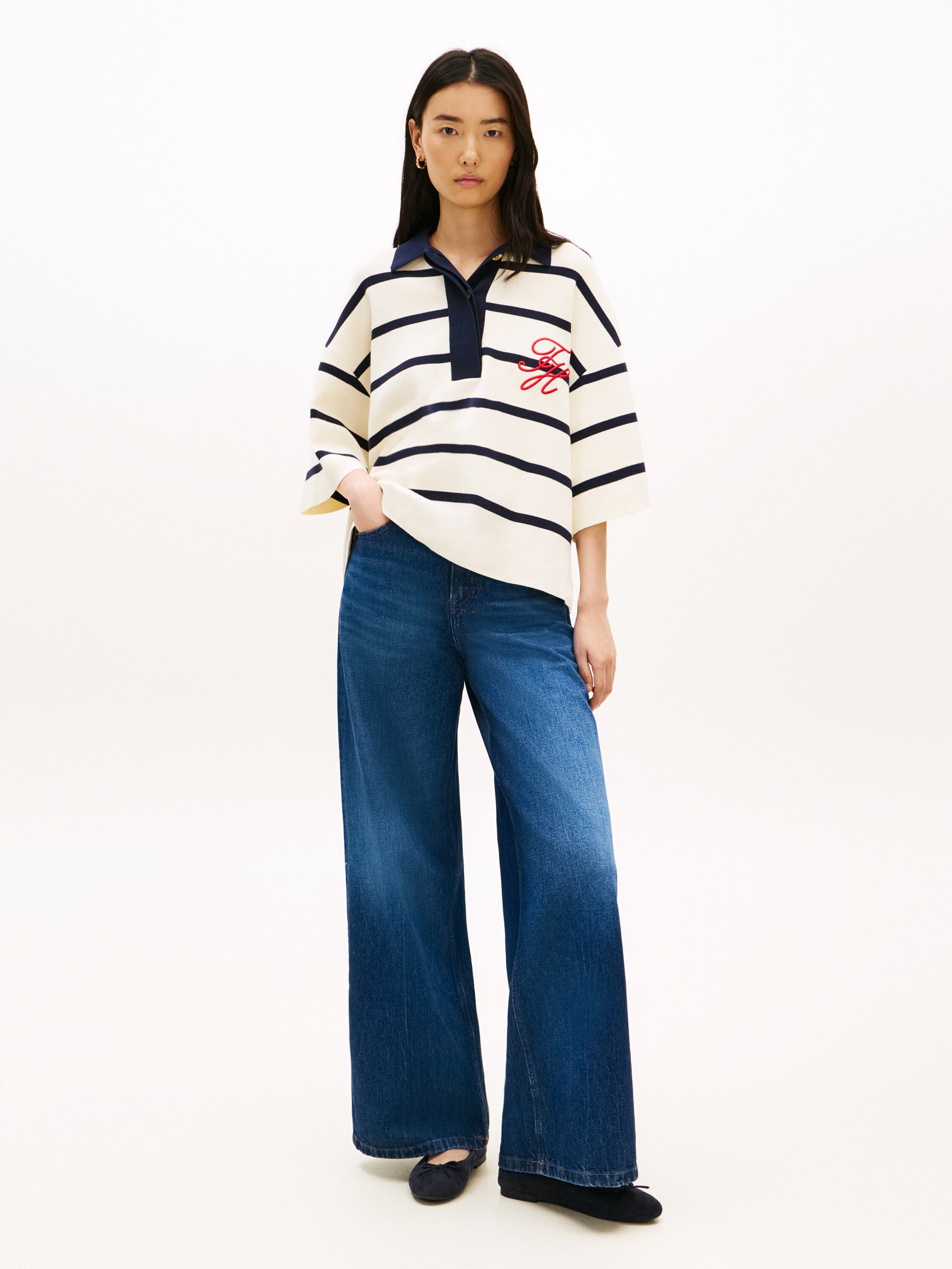 Premium Knit Gold-Tone Button Polo Jumper