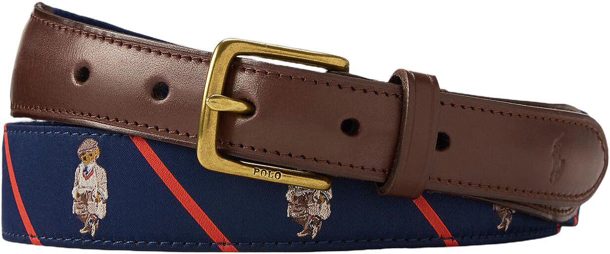 Polo Bear Leather-Trim Belt