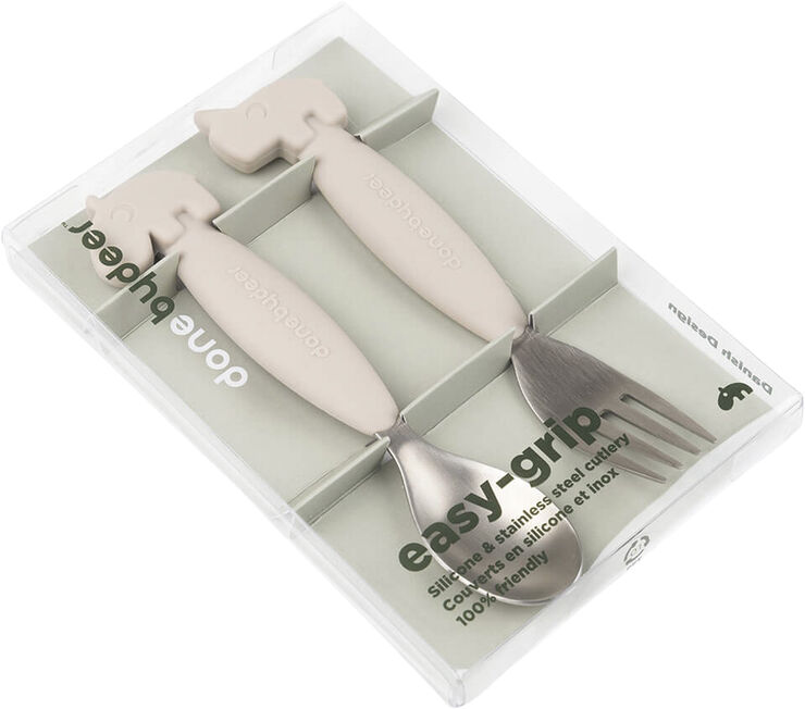 Easy-grip ske og gaffel sæt Deer friends Sand