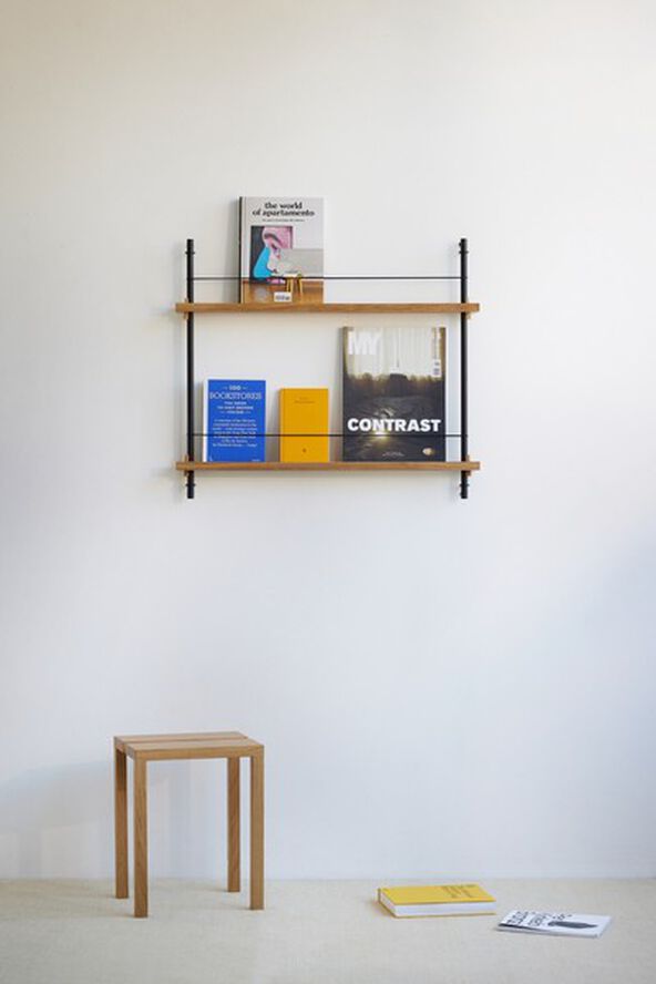 Box set, Magazine Shelving MS.65. 1, Oak shelves, Black legs