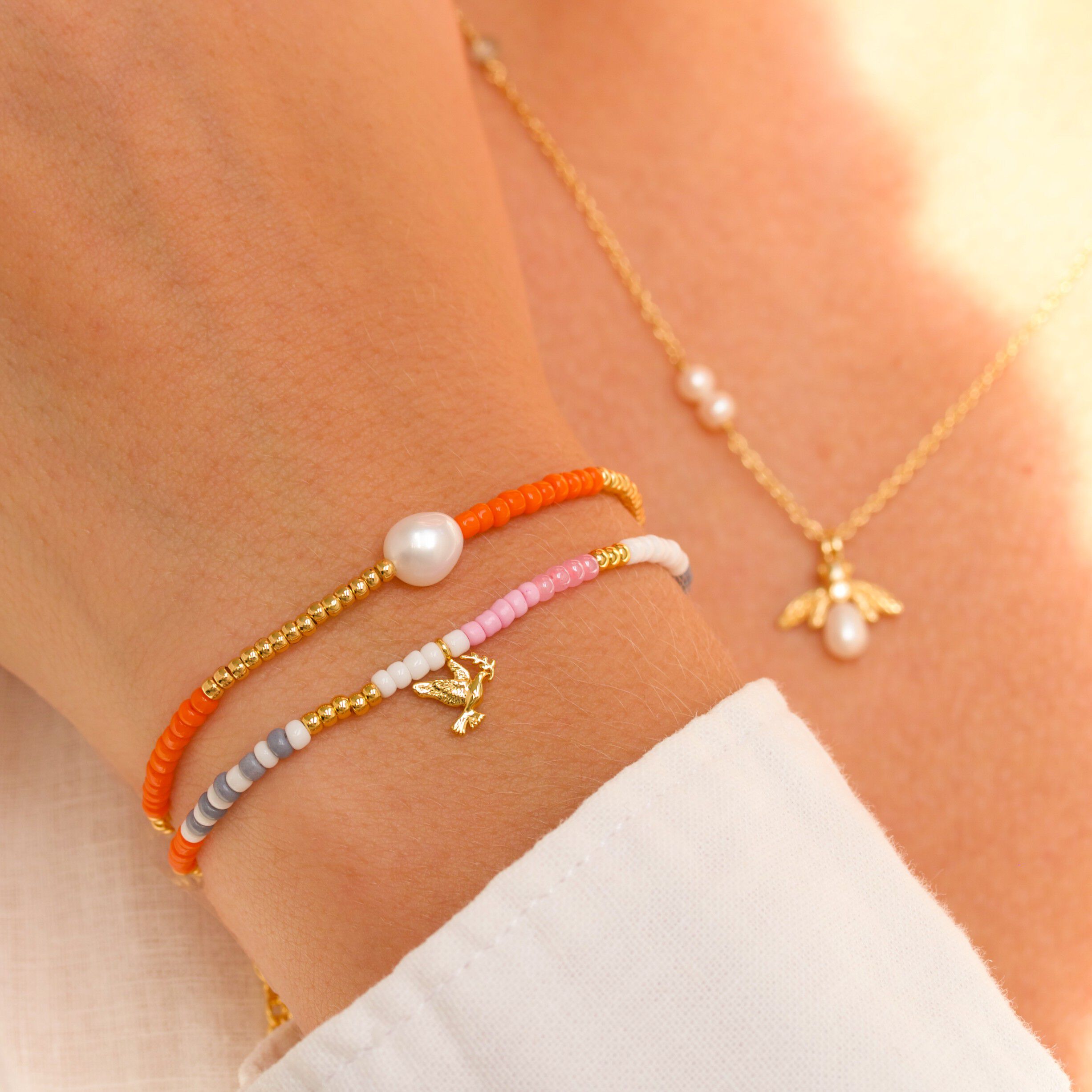 Peace Pink Pearl Bracelet