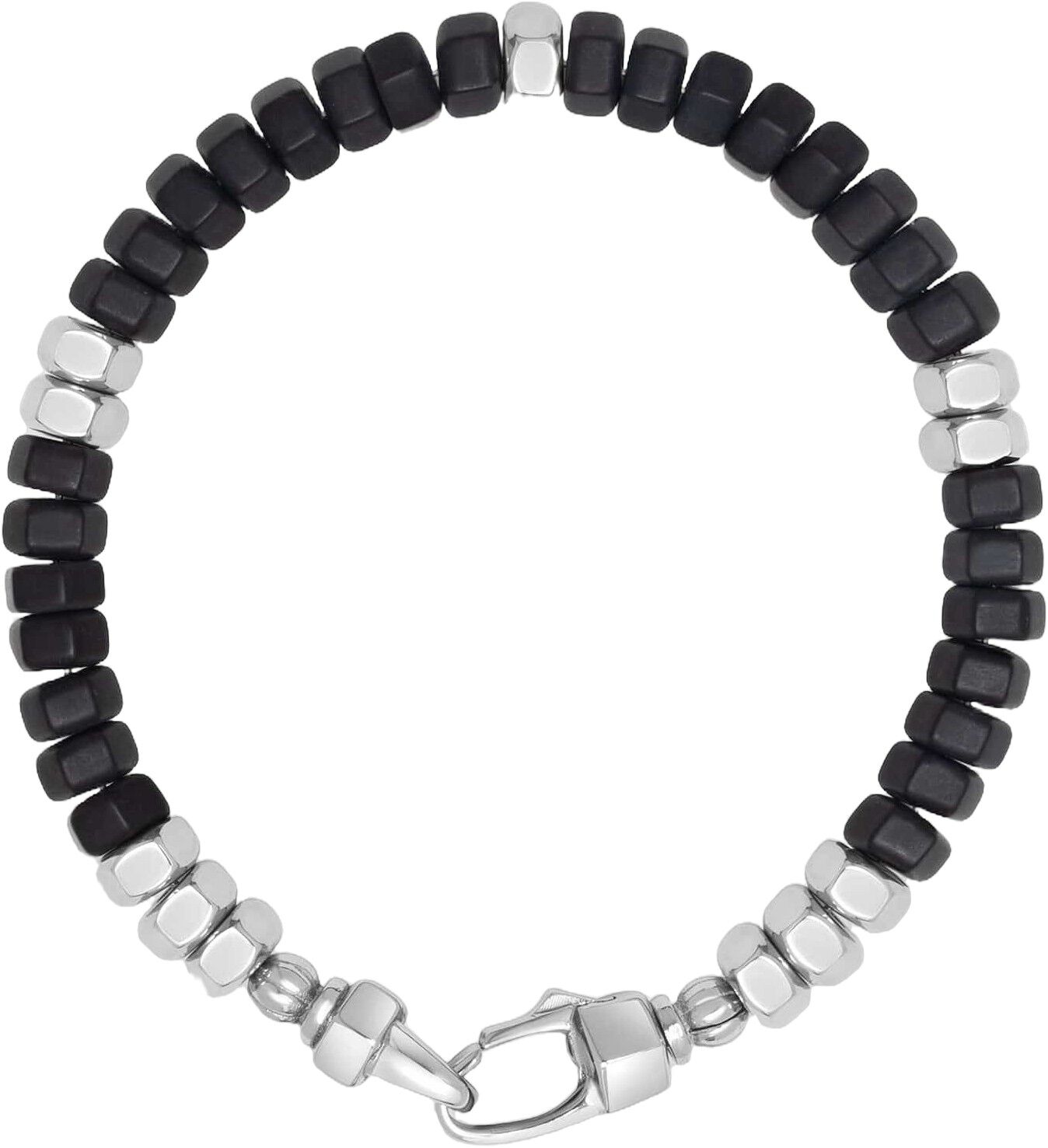 Men's Hexagon Beaded Bracelet with Black Onyx and Silver