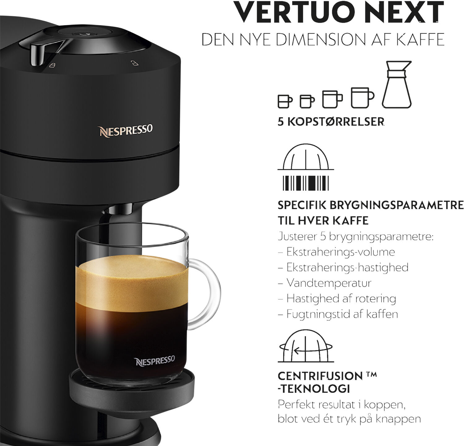 Nespresso Vertuo Next kaffemaskine fra De'Longhi&reg;, Matt Blac