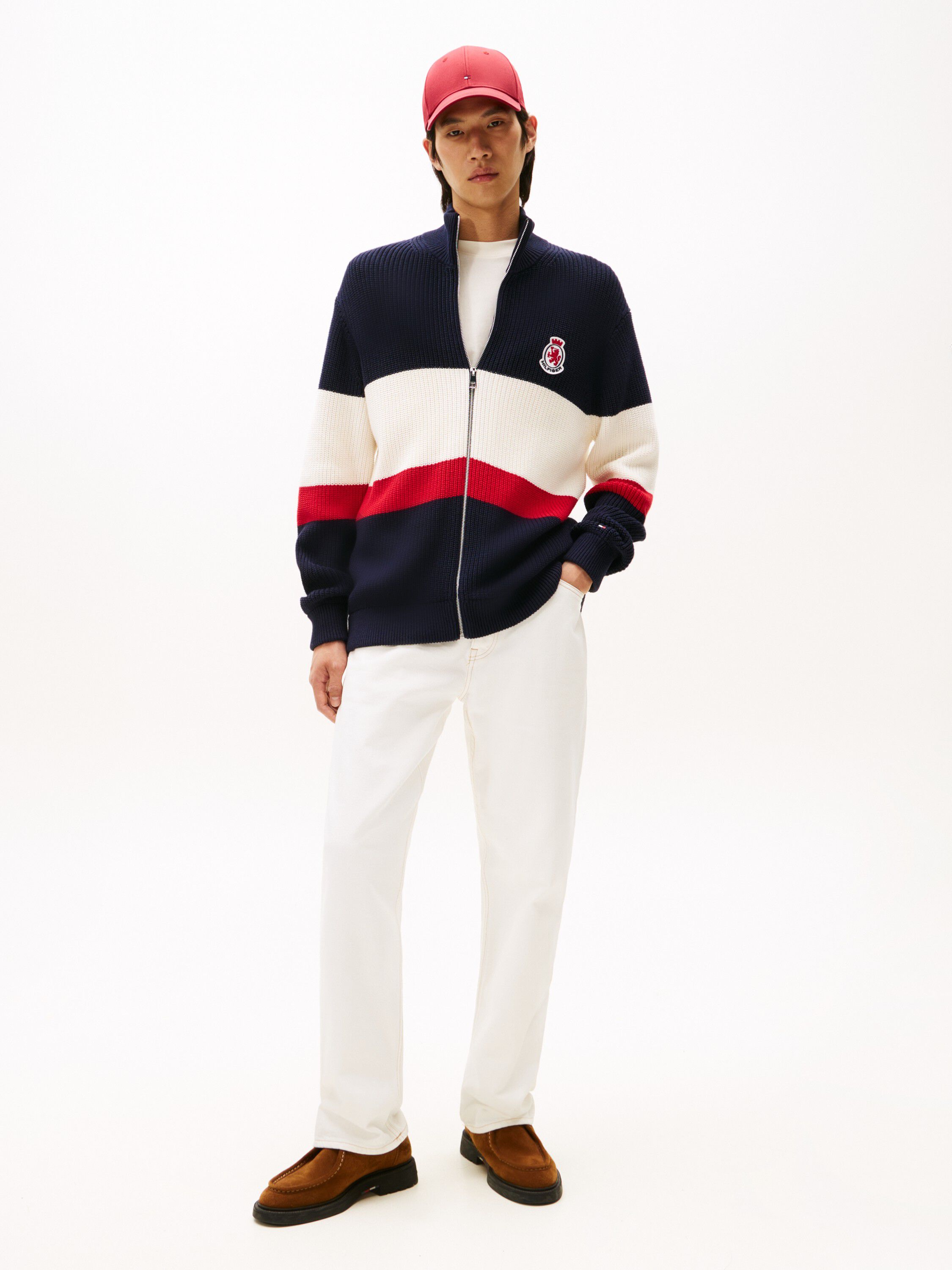 RWB RIB CHEST STRIPE ZIP THROUGH