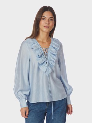 Katarina Crepe Ruffle Blouse