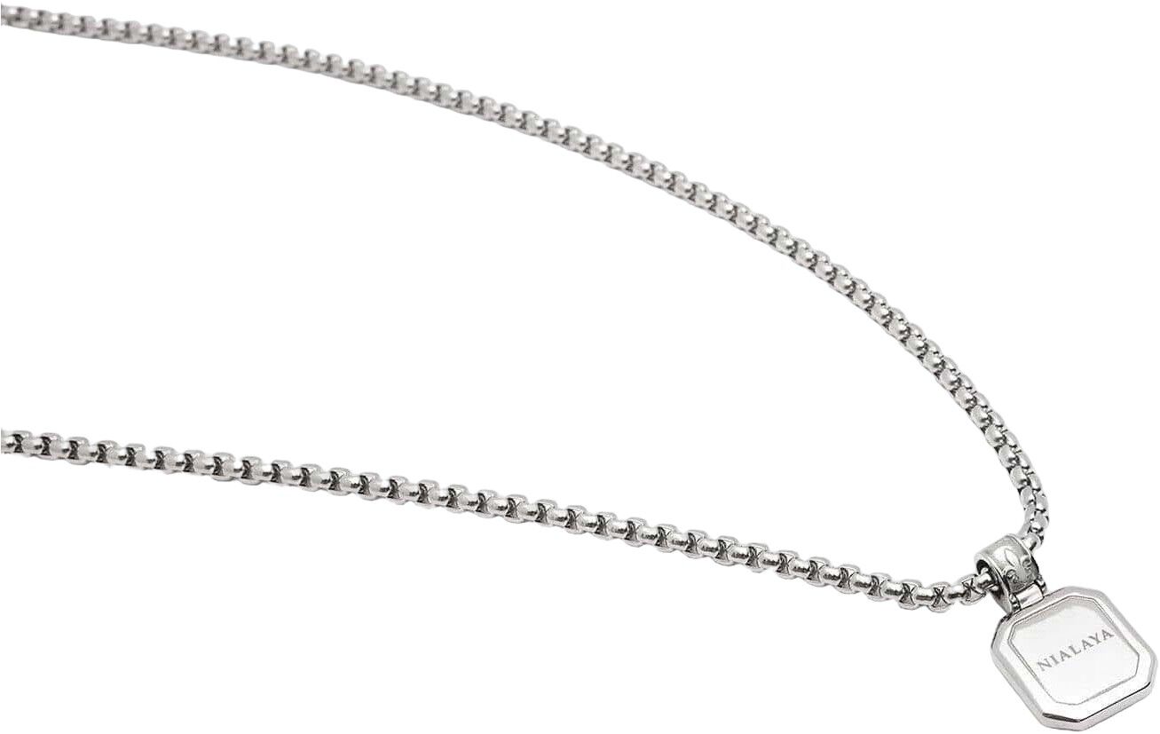 Silver Necklace with Square Matte Onyx Pendant