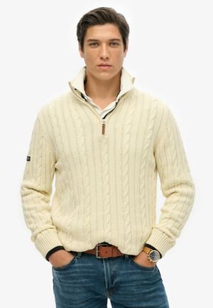 PREPPY COTTON CABLE HALF ZIP
