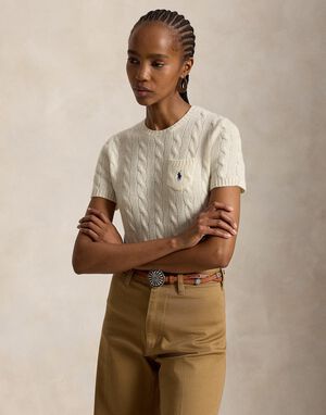 Cable Wool-Cashmere Short-Sleeve Sweater