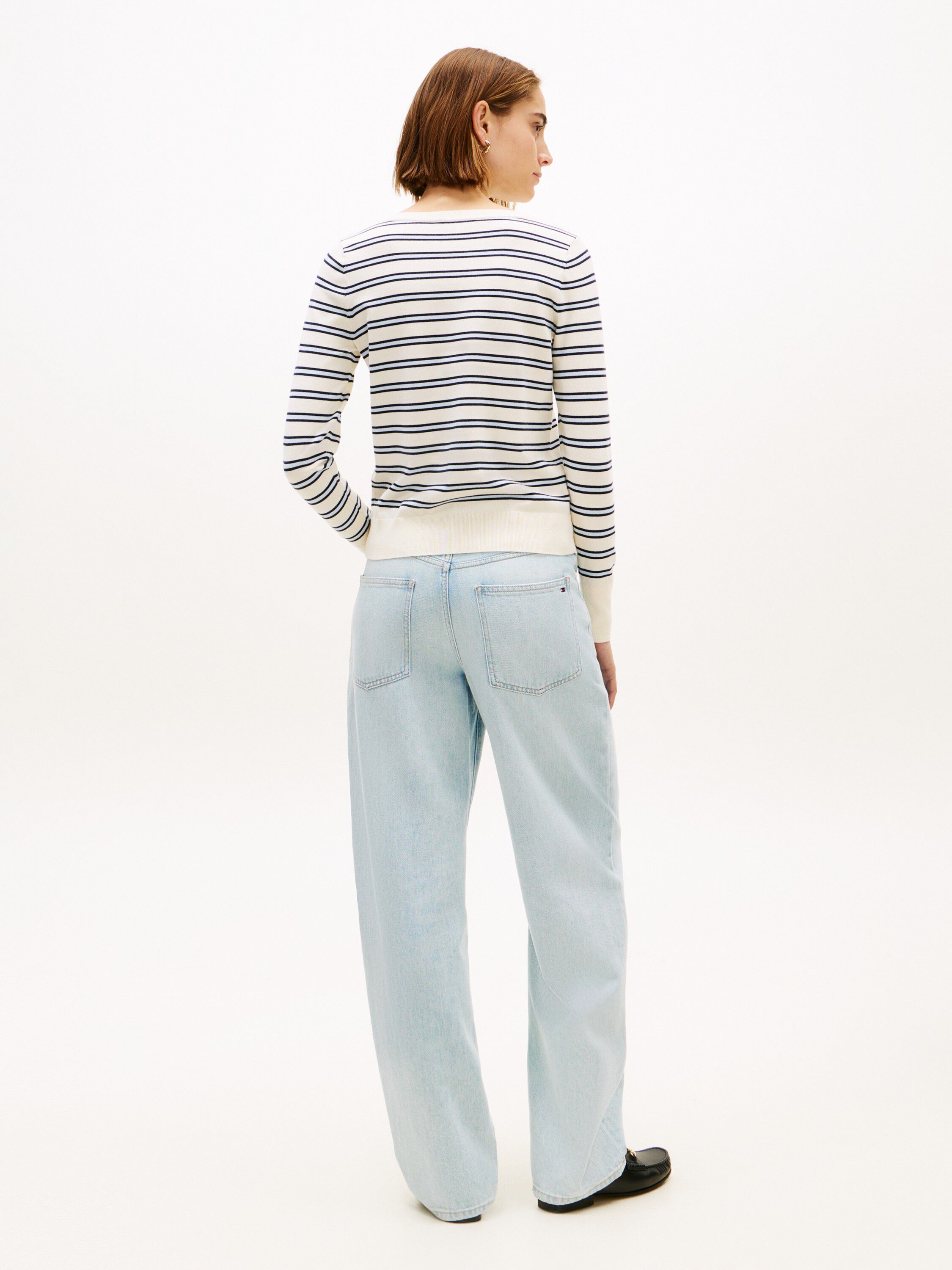 Gold-Tone Button Jersey Boat Neck Jumper