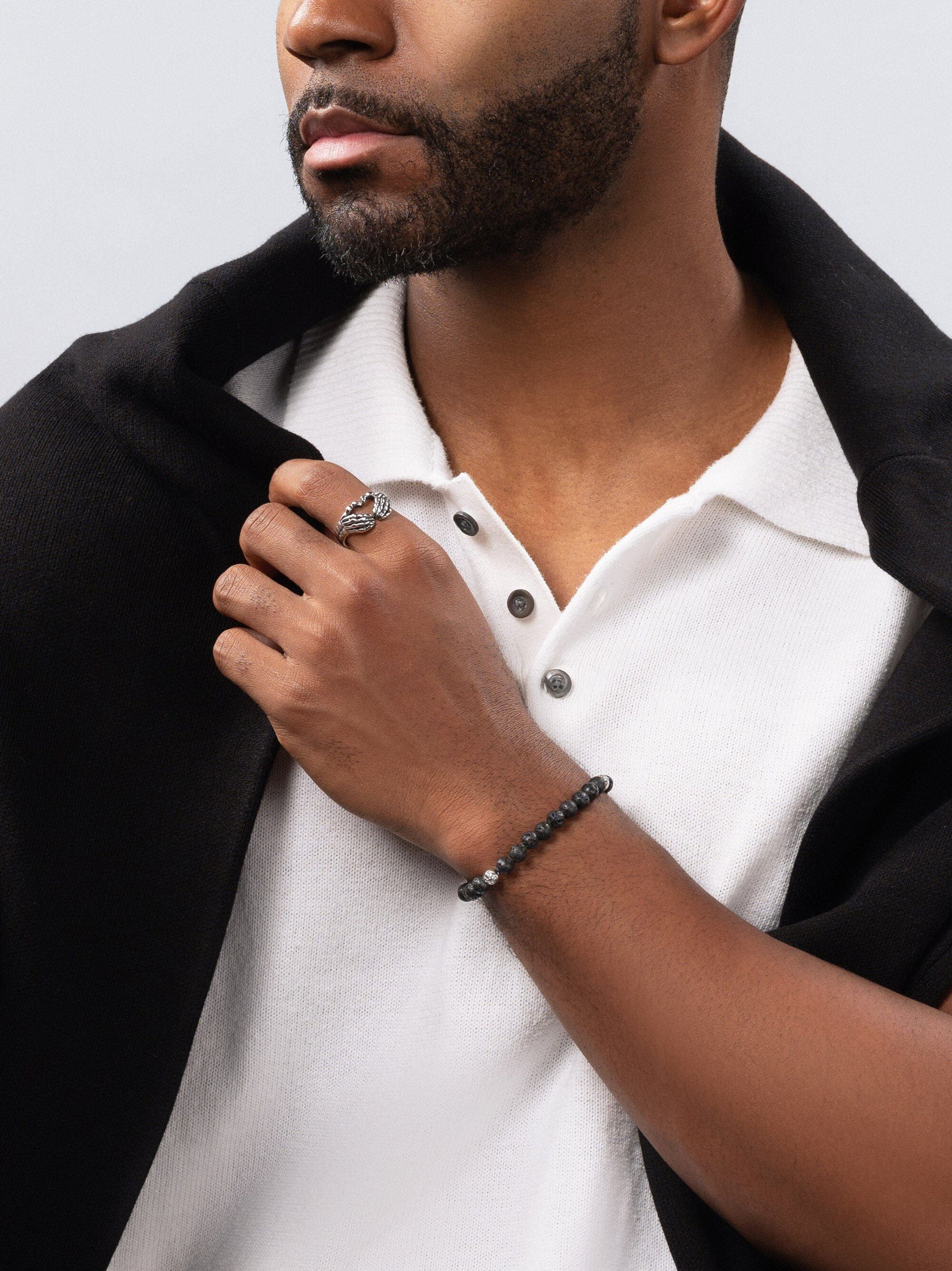 6mm Lava Stone Bracelet with Silver Balls