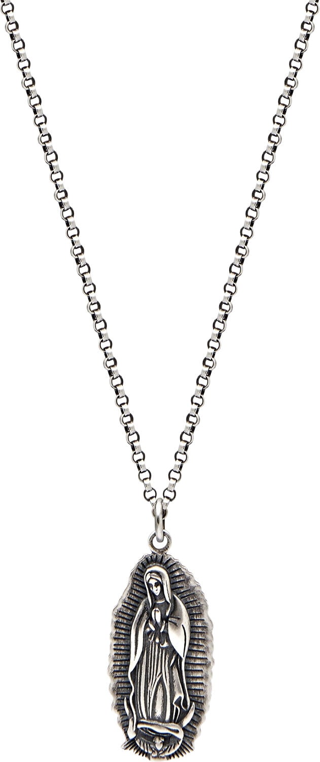 Men's Stainless Steel Necklace with Our Lady of Guadalupe Pendant