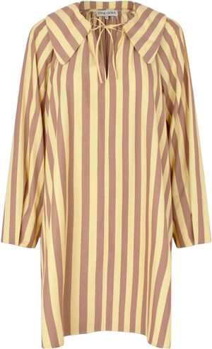 2512 Soft Striped Embroidery, Collared Voluminous Dress