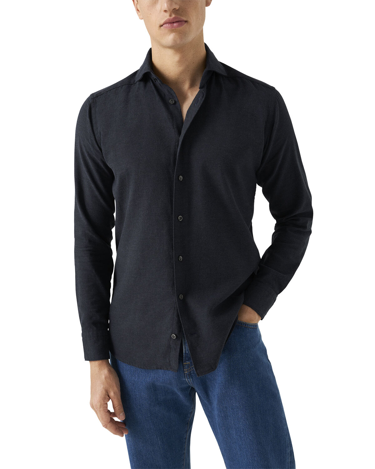 Contemporary Fit Navy Blue Flannel Shirt