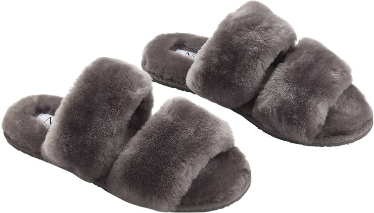 Slippers of 100% New Zealand Sheepskin, Dark Grey