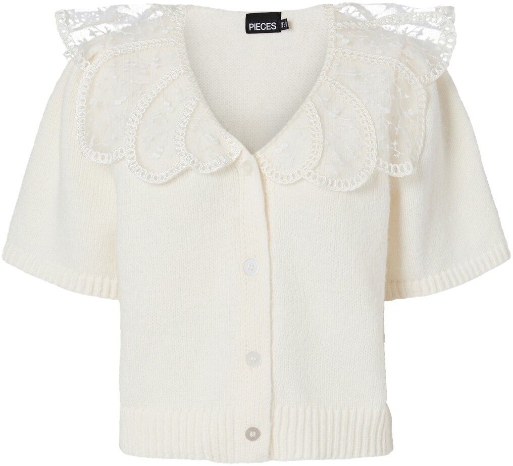 PCABBY SS LACE COLLAR KNIT CARDIGAN