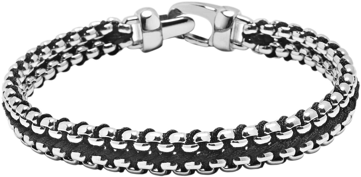 Men's Black Woven 8mm Box Chain Bracelet in Gold