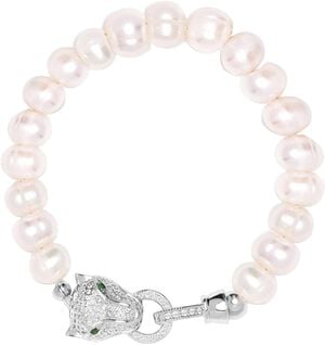 Women's Pearl Bracelet with Silver Panther Head