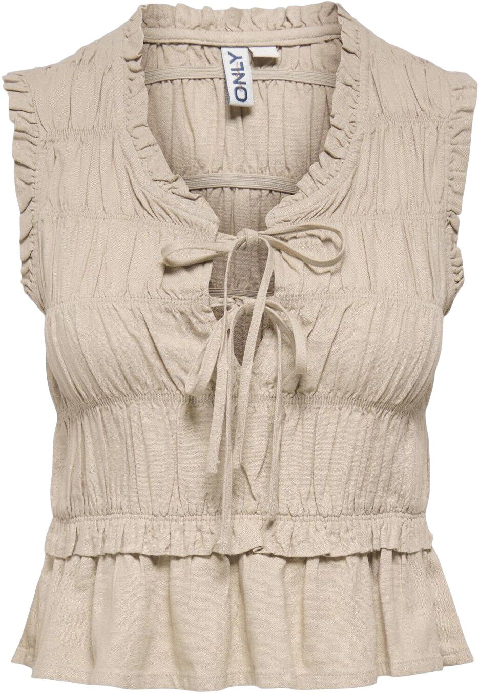 Onlgoa S/S Linen Bl Frill Top Cc Pnt