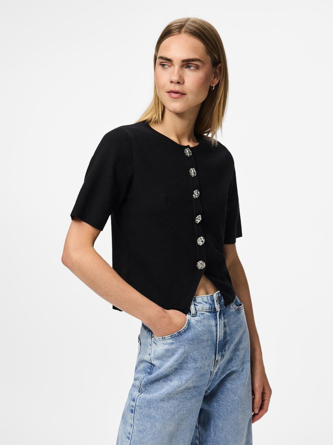 PCMARIE SS O-NECK SPLIT KNIT