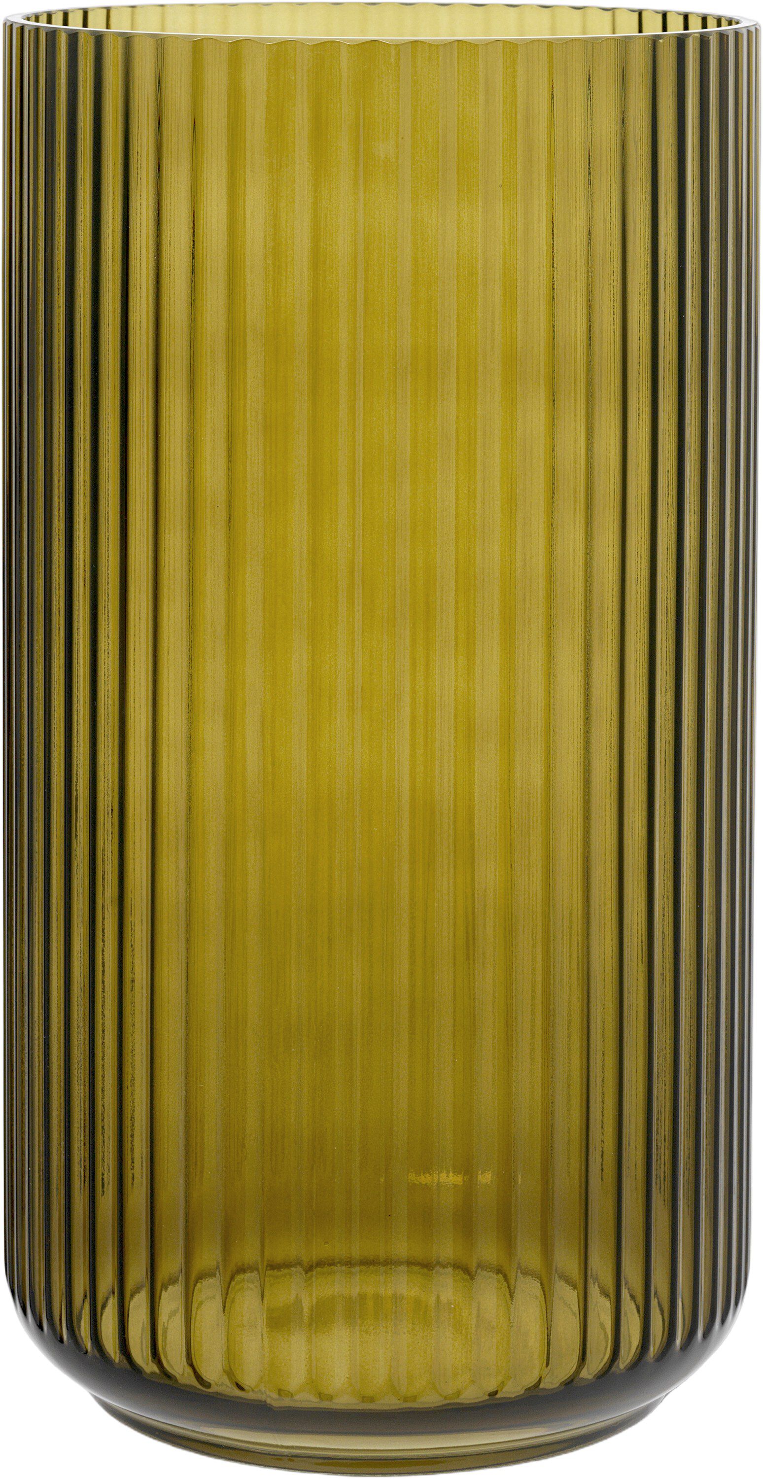 Lyngby Vase H38 cm olivengr&oslash;n mundbl&aelig;st glas