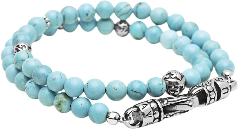 Men's Adorned Stainless Steel Wrap Around Bracelet with Turquoise