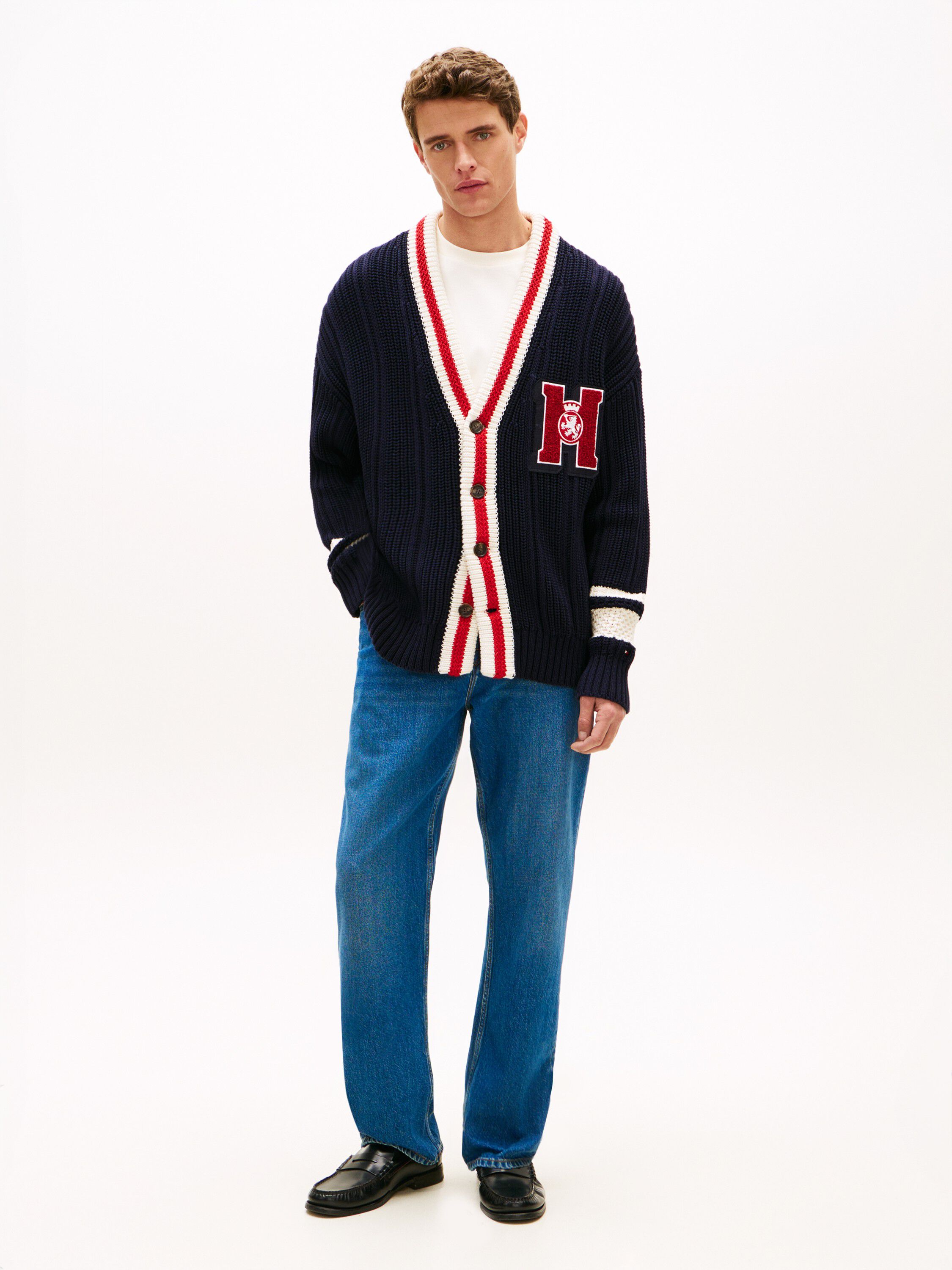 Chunky Rib-Knit Letterman Cardigan