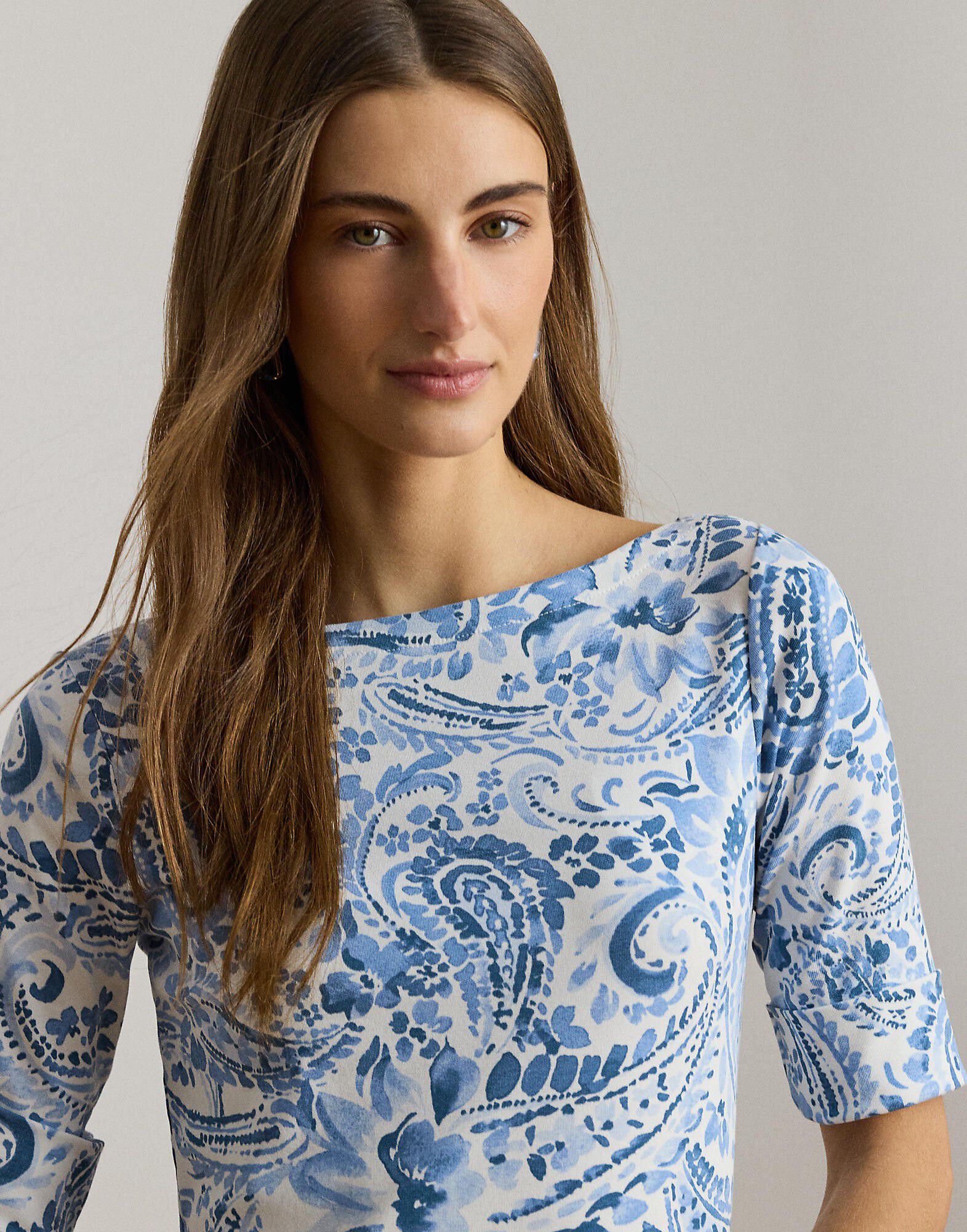 Paisley Cotton Boatneck Midi Dress